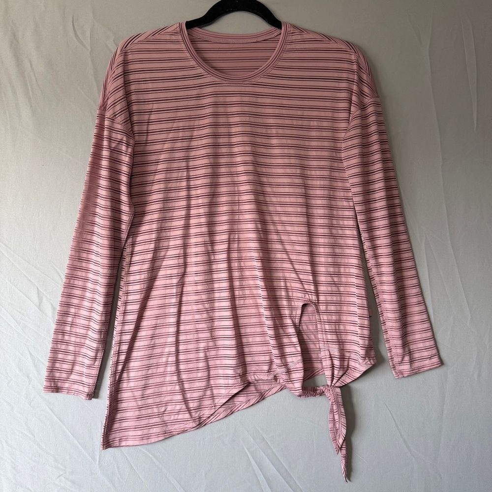 lululemon athletica Pink Striped Long Sleeve Tie Hem Tee